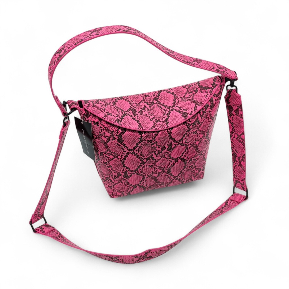 French‎ Connection Lucy Neon Pink Snakeskin Bucket Crossbody Bag NWT
